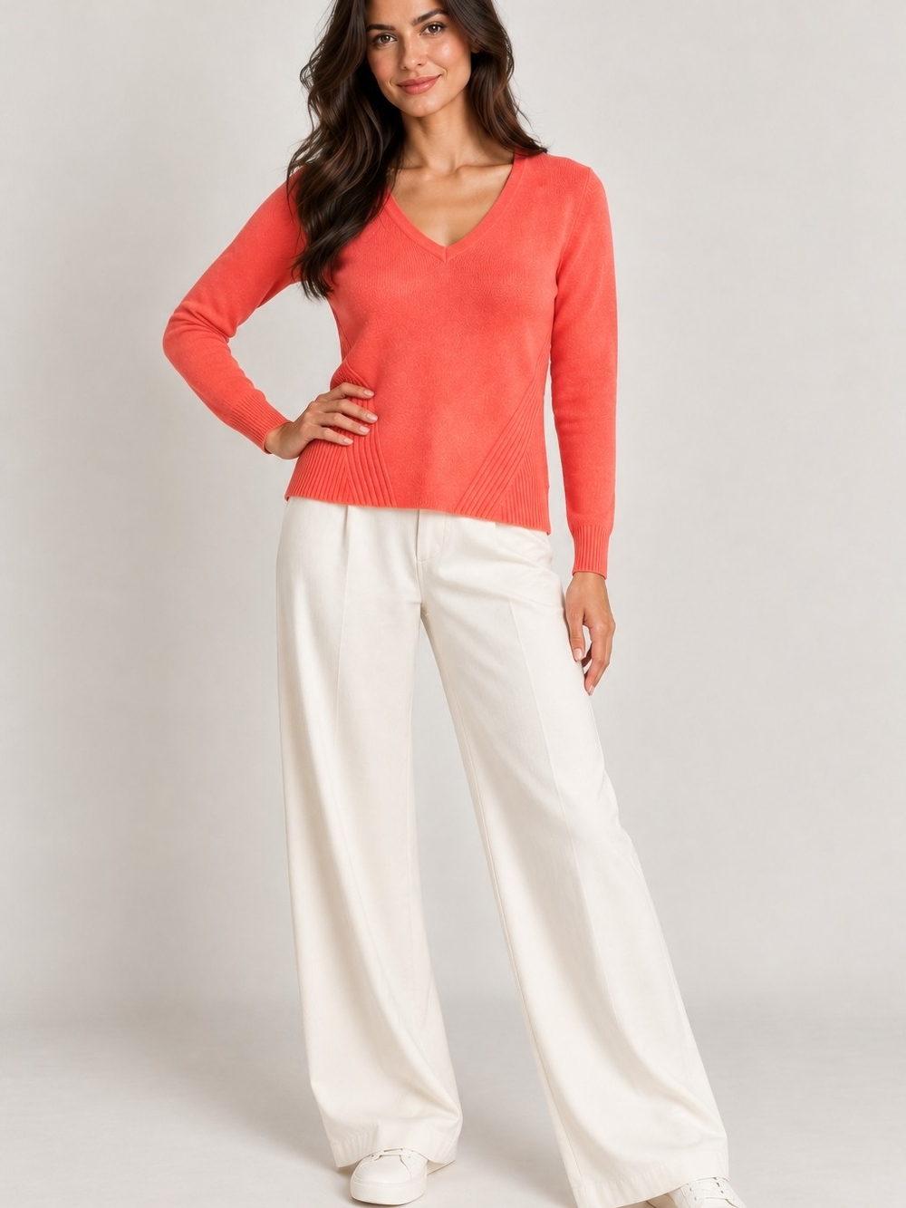 360SWEATER 100% Cashmere Bright Coral V-Neck Sweater Size S